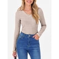 thumbnail image 5 of Womens Long Sleeve Shirts V Neck Ribbed Knit Slim Fit Sweater Fall Dressy Casual Travel Work Tops Color S, 5 of 10