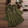 thumbnail image 2 of AherBiu Womens Tops Dressy Casual Blouse Crochet Lace Keyhole Round Neck 3/4 Sleeve Ruffle Boho Shirts Summer Tops, 2 of 8