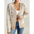thumbnail image 4 of Floral Pattern Button Down Knit Cardigan, Elegant Long Sleeve Sweater, Women's Clothing, 4 of 6
