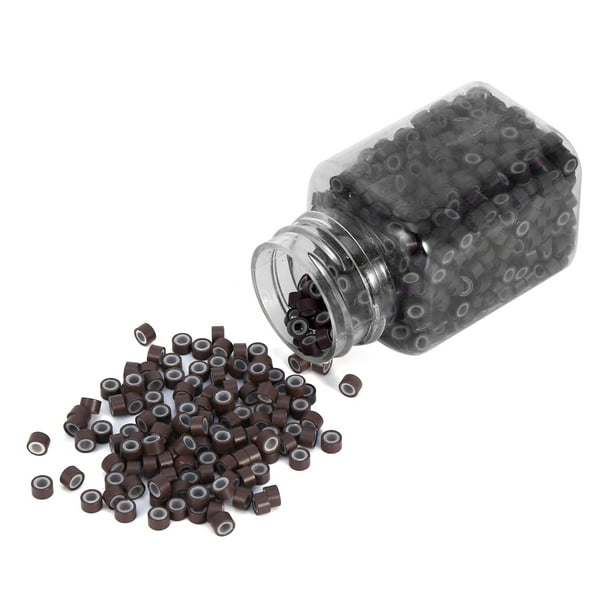 1000 piezas/botella de anillos de enlace de revestimiento de silicona profesional para extensión de cabello humano (marrón)