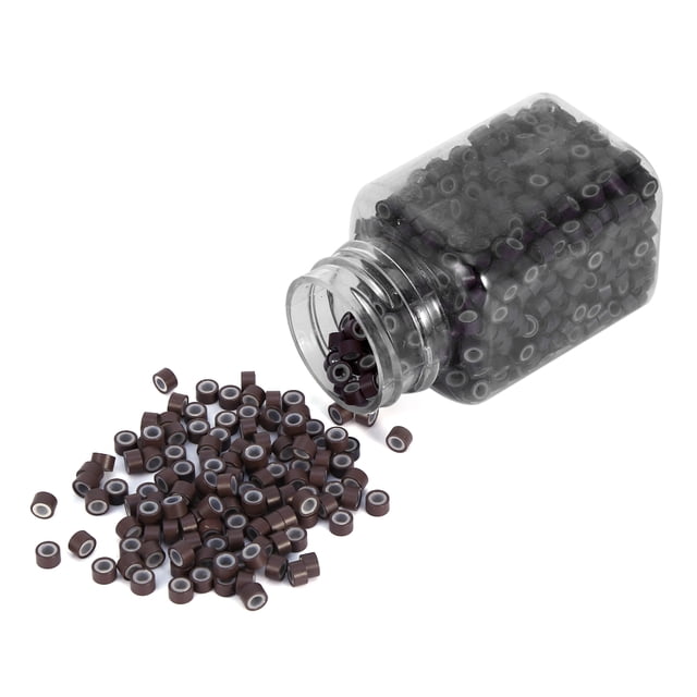 1000 piezas/botella de anillos de enlace de revestimiento de silicona profesional para extensión de cabello humano (marrón)
