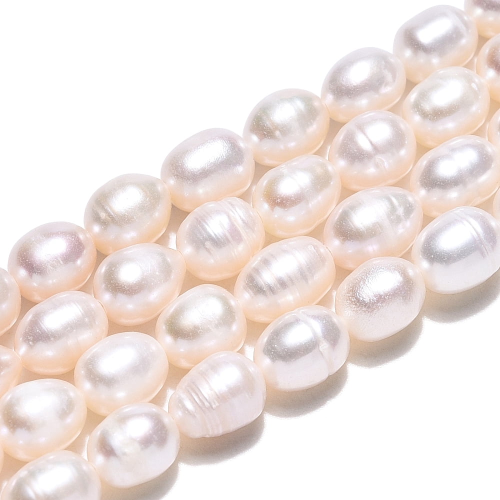 2strands Natural Cultured Freshwater Pearl Beads Strands Rice Seashell color 6~7.5x5~6mm Hole: 0.7mm about 43pcs/strand 13.19~13.39 inch(33.5~34cm)