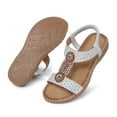 thumbnail image 4 of SHIBEVER Boho Sandals for Women Casual Summer Flat Comfortable Elastic Ankle T Strap Sandals Dressy Beaded Bohemian Shoes White 8, 4 of 6