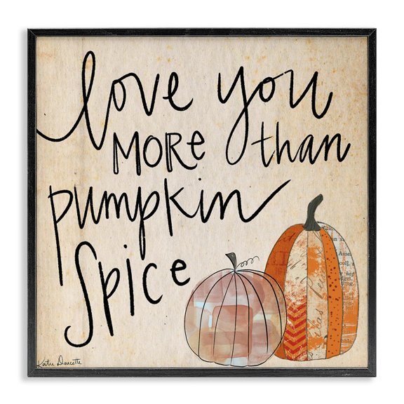 Stupell Industries French Country Love You More Than Pumpkin Spice Phrase Patterned Gourds Black Framed Giclee Art, 12 x 12, by Katie Doucette