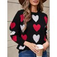 thumbnail image 5 of Michellecmm Women Valentine's Day Knit Sweater Heart Pattern Long Sleeve Round Neck Pullovers Fall Winter Casual Jumpers Tops, 5 of 9