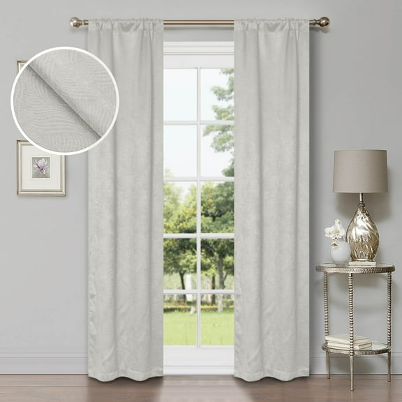 Superior Wave Blackout Rod Pocket Curtains Panel Set, Ivory, 26" x 84"