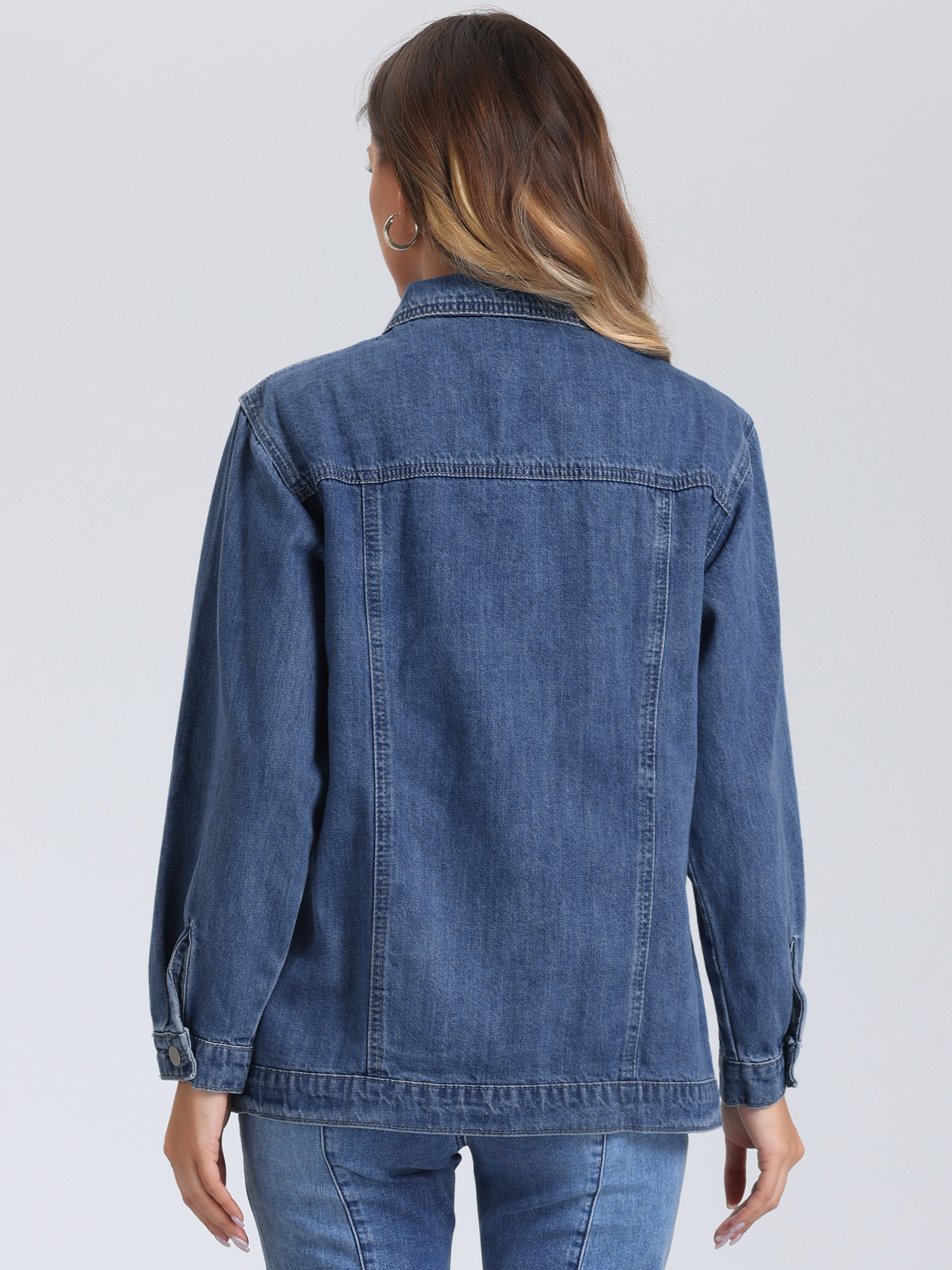 DARING DIVA Women's Long Denim Jacket Oversized Long Sleeve Pocket Jean Jacket XS Blue
