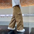 thumbnail image 7 of Boys Cargo Pants Jogger High Waisted Wide Leg with Pocket Loose Fit Athletic Pants Casual Pants for Boys 9-10 Years, 7 of 7