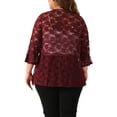 thumbnail image 3 of Cárdigans de talla grande para mujer Agnes Orinda, con frente abierto, mangas de campana 3/4, cubre hombros de encaje transparente con flores, bolero, shrugs 3X burdeos, 3 of 6