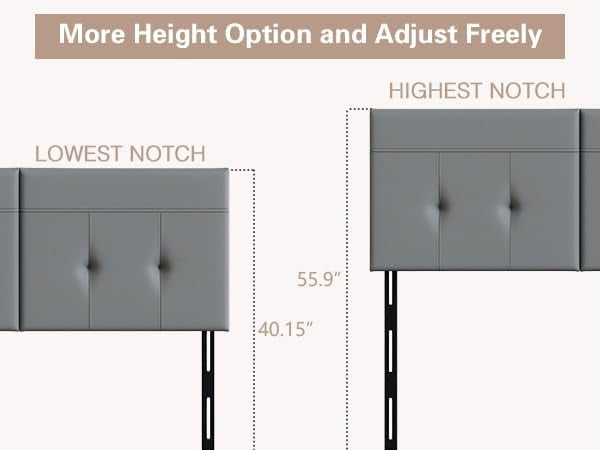 Andeworld Upholstered Tufted Queen Size Headboard,PU Leather Wood Head Board with Metal Legs, Adjustable Height from 42” to 56”, Bed Headboard in Modern Design,Backboard for Bed, Grey