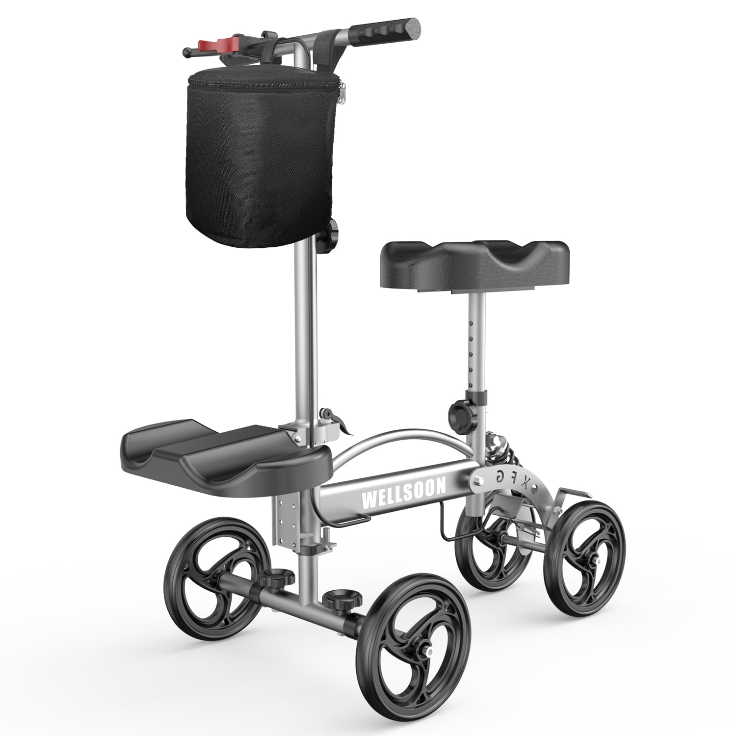 Flybrother Knee Scooter Foldable Knee Scooter for Adults for Foot Surgery with Bag Steerable Knee Walker with Adjustable Footrest Knee Walker for Ankle Foot Recovery Crutch Alternative Dark Grey