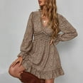 thumbnail image 6 of Herrnalise Women's Casual Loose Sexy Floral Printed Chiffon Long SleeveRuffle Cake Dress Dress Long Sleeve V-Neck Knee Length Dresses S-XL, 6 of 9