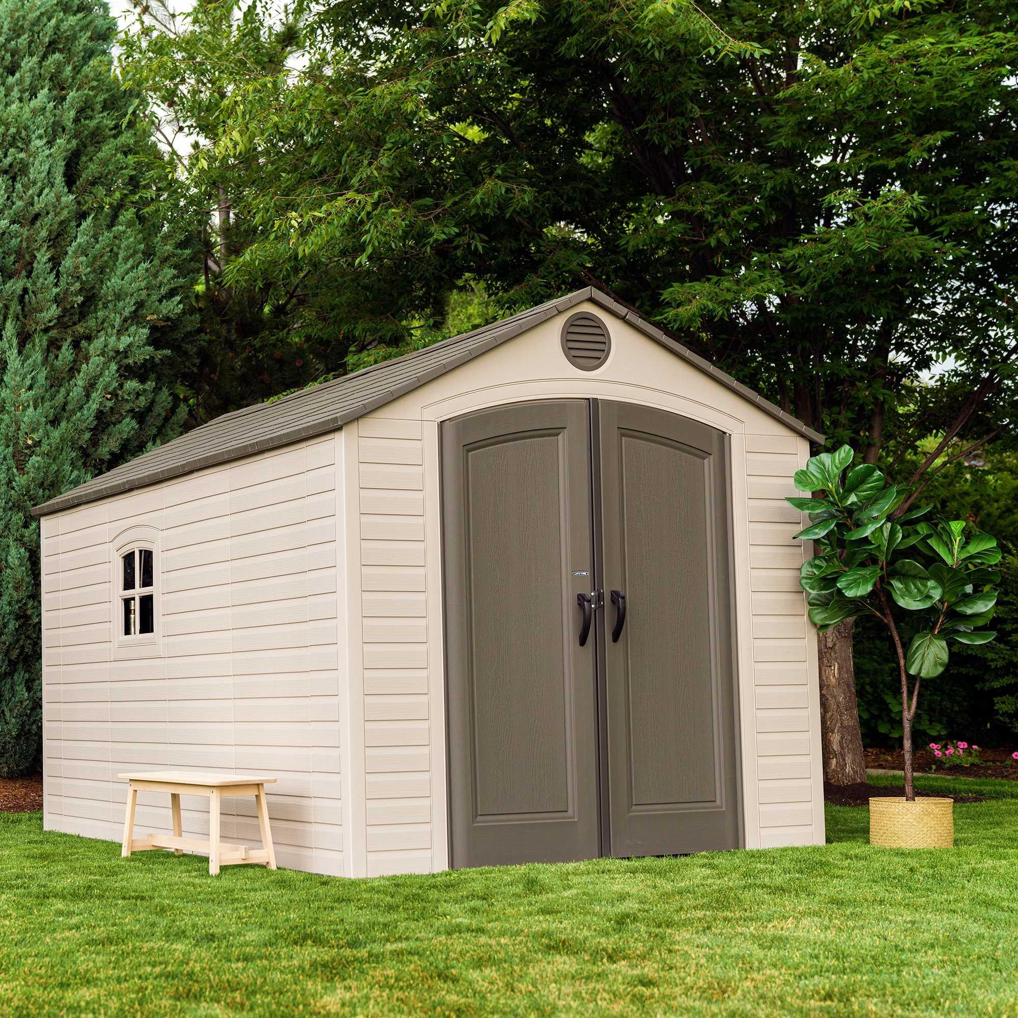 Lifetime Lockable Polyethylene Storage Shed, 90 Sq. ft., 8' x 12.5', Tan & Brown (6402)