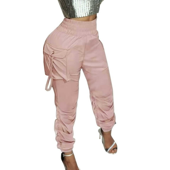 EDFBUYKRS Female Women Pants Casual Baggy Cargo Pants Women Petite Womens High Waisted Pleated Casual Pants with All Work Attire Foot Pants M