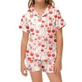 thumbnail image 2 of Girl Satin Pajamas Set,Apple & Floral Print Pajama Set Button Down Homewear Set 2 Piece Classic Pajamas Set Girls Pajamas 10-11 Years, 2 of 4