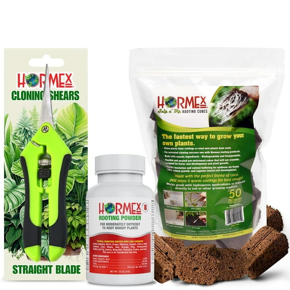 Hormex Rooting Powder #8, Grow Cubes & Pruning Shears Combo – Rooting Hormone for Hydroponic Plants