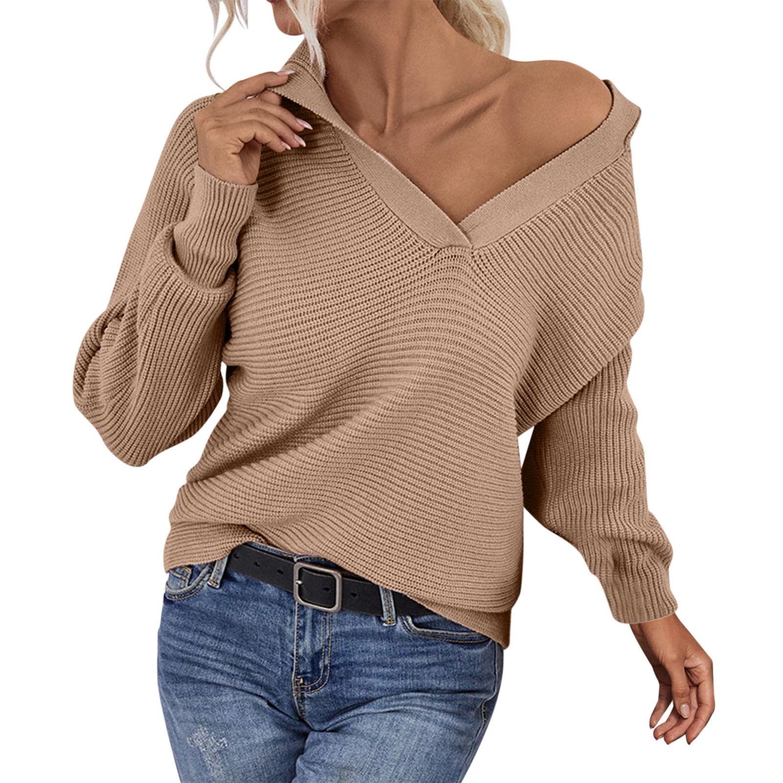Fashion Solid Color V-Neck Belt Cardigan Coat Fashion Solid Color V-Neck Belt Cardigan Coat
