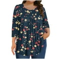 thumbnail image 2 of Viluyesy Big Size Round Neck T-Shirt for Womens 3/4 Sleeves Shirt Tops Loose Blouse Navy Size 3XL, 2 of 6