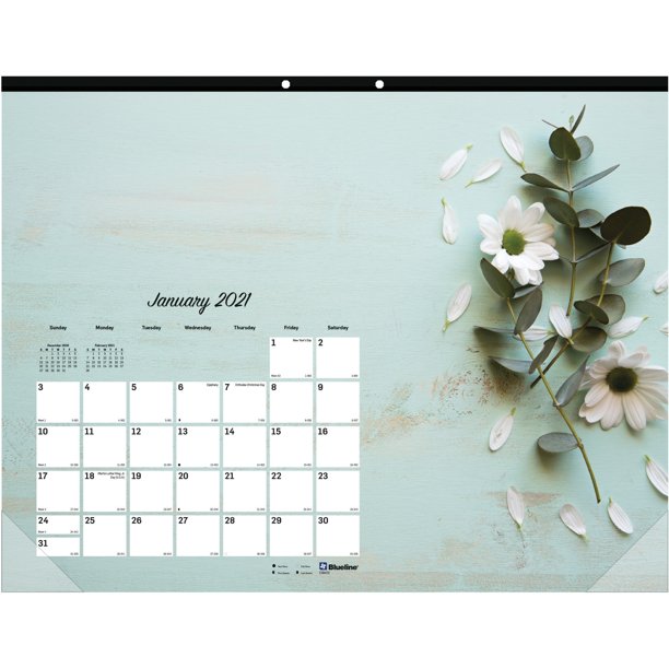 Blueline Romantic Floral Desk Pad Calendar, Floral
