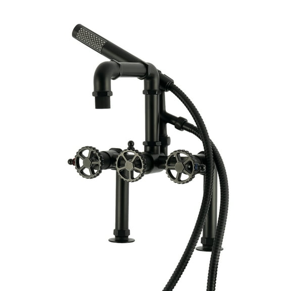 Kingston Brass AE6400CG Fuller 7" Center Deck-Mount Clawfoot Tub Faucet with Hand Shower, Matte Black