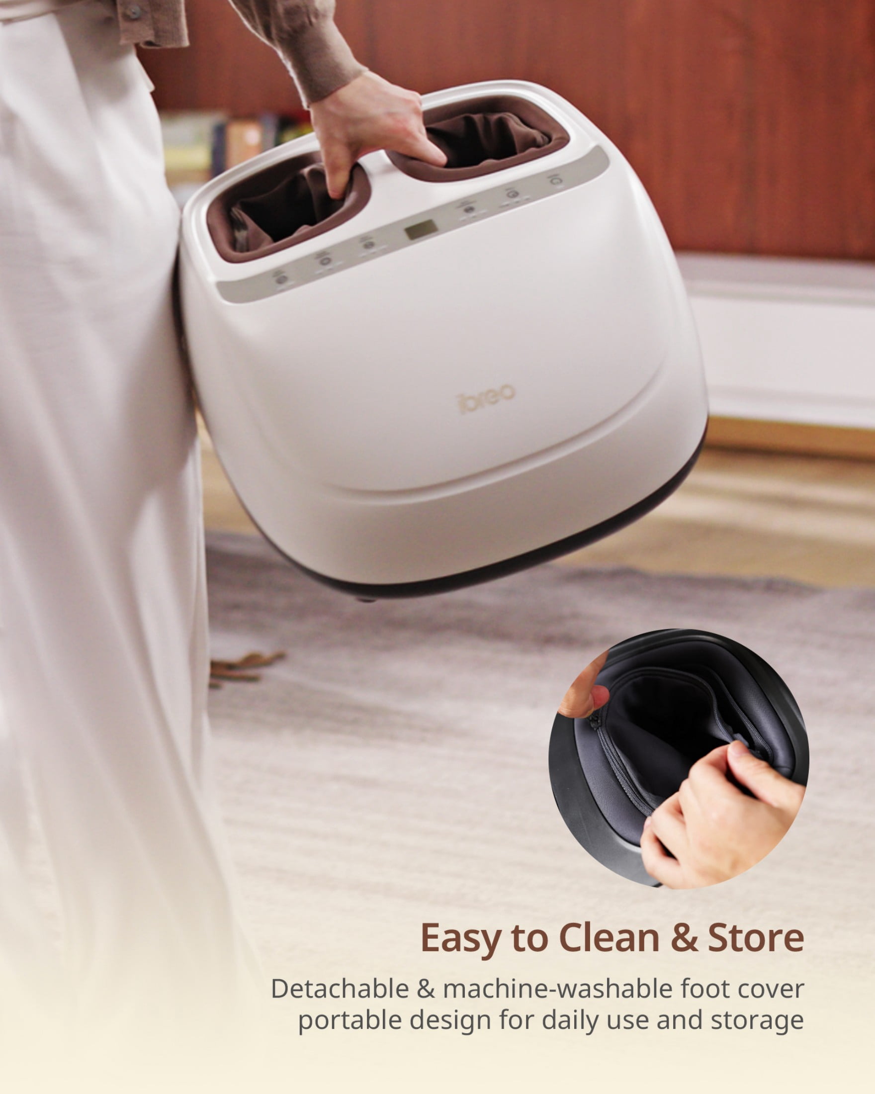 ibreo Shiatsu Foot Massager Machine with Heat, Deep Kneading, Air Compression, Vibration, Adjustable Pressure Auto Timer Remote Control, Creamy White