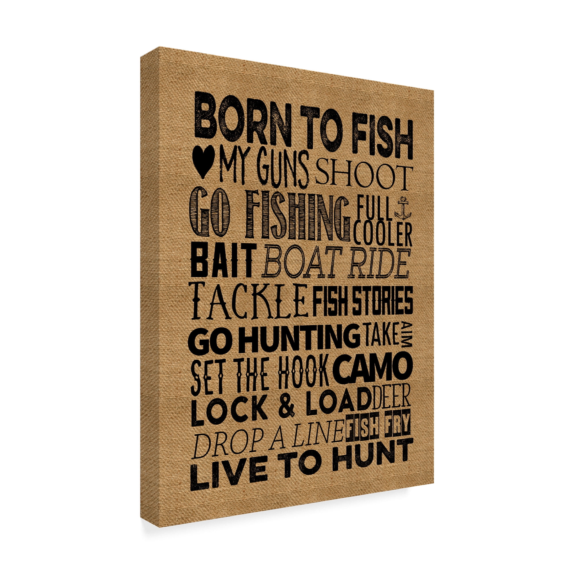 Trademark Fine Art 'Fishing Hunting Burlap' Canvas Art by Marcee Duggar