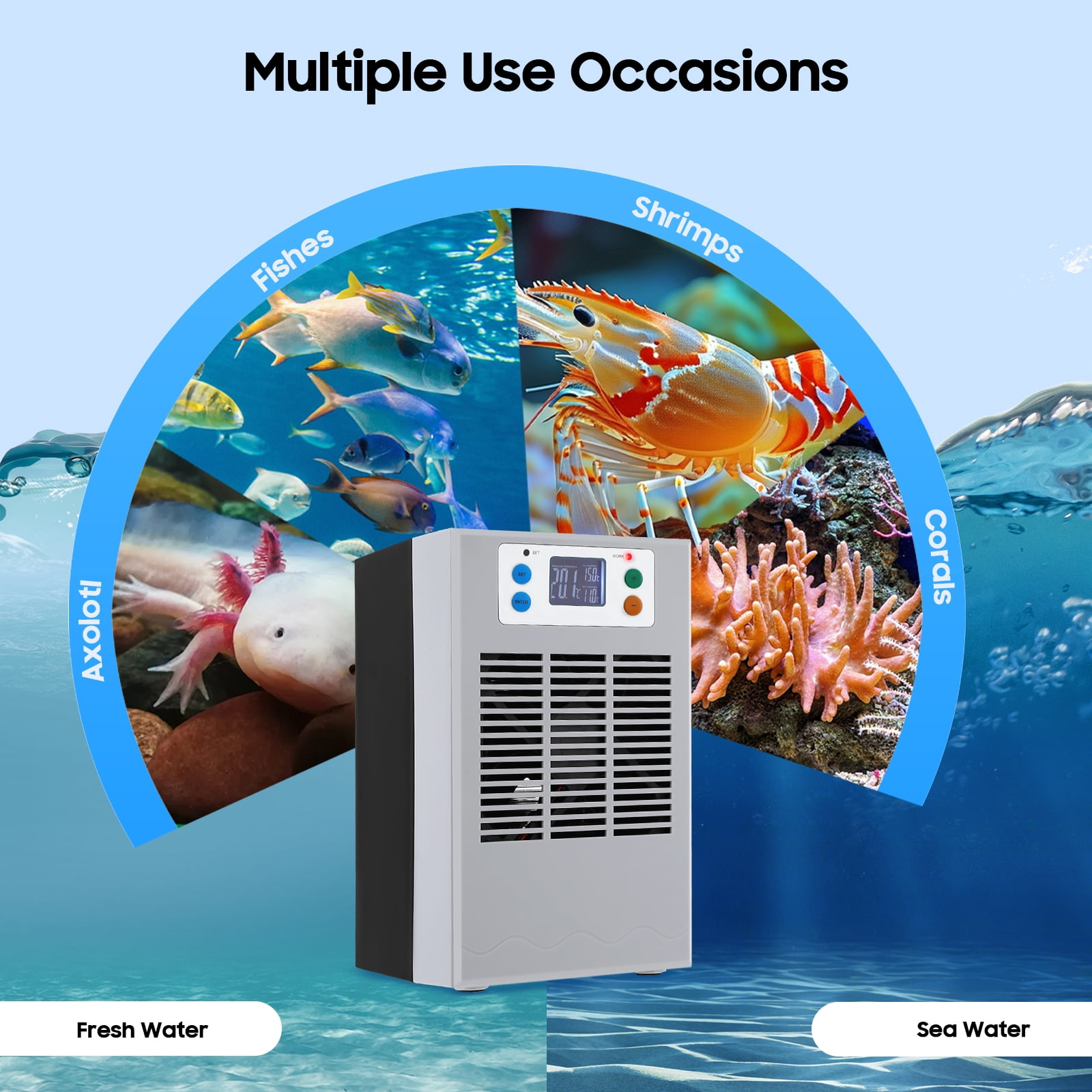 Aquarium Water Chiller 100W with Digital Control & Pump, Compact 30L Cooling Capacity for Freshwater & Saltwater Tanks – Low Noise 35dB