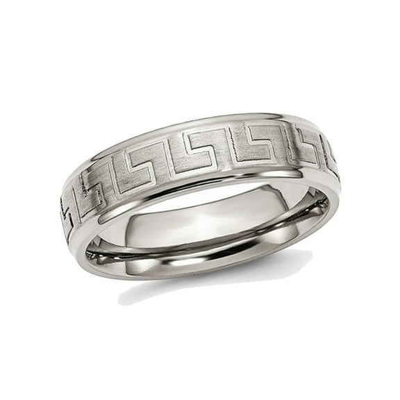 Mens Greek Key 6mm Titanium Satin-Polished Wedding Band