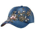 thumbnail image 1 of Women Hats Portable Adjustable Shiny Rhinestone Flower Embroidery Sunscreen Summer Cap Head Wear, 1 of 10