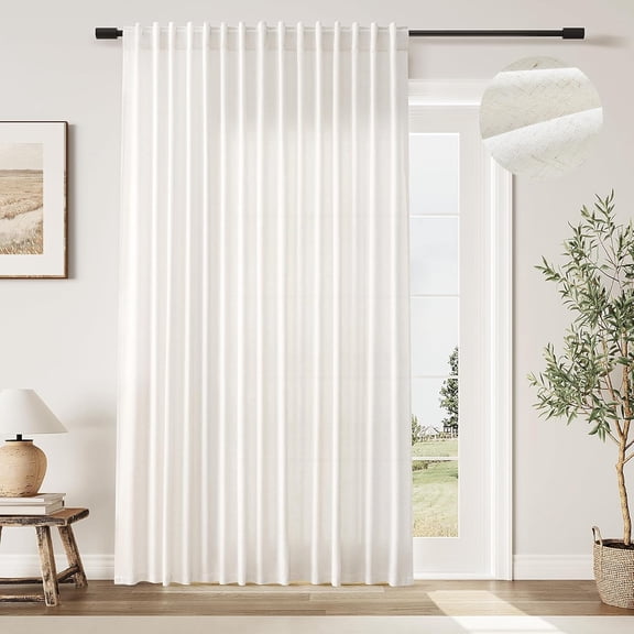 Linen Extra Wide Curtain 100 Inch for Patio Silding Glass Doors 1 Panel Natural Semi Sheer Light Flitering Curtains Back Tab Farmhouse Boho Room Divider Drapes Living Cream W100xL84