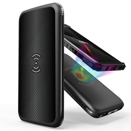 

INFUZE Qi Wireless Portable Charger for Google Pixel 5a External Battery (10000 mAh 18W Power Delivery USB-C/USB-A Ports) with Touchless Tool - Dark Carbon Fiber