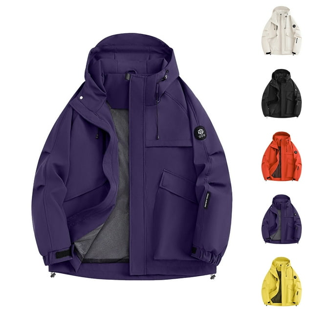 Sentmoon Coat for Men Solid Color Long Sleeve Hooded Neck Men's Jacket Oversized Zipper Windbreaker Waterproof Men Fall Clothes with Pockets Winter Delightful for Commuting and Bike Riding XL