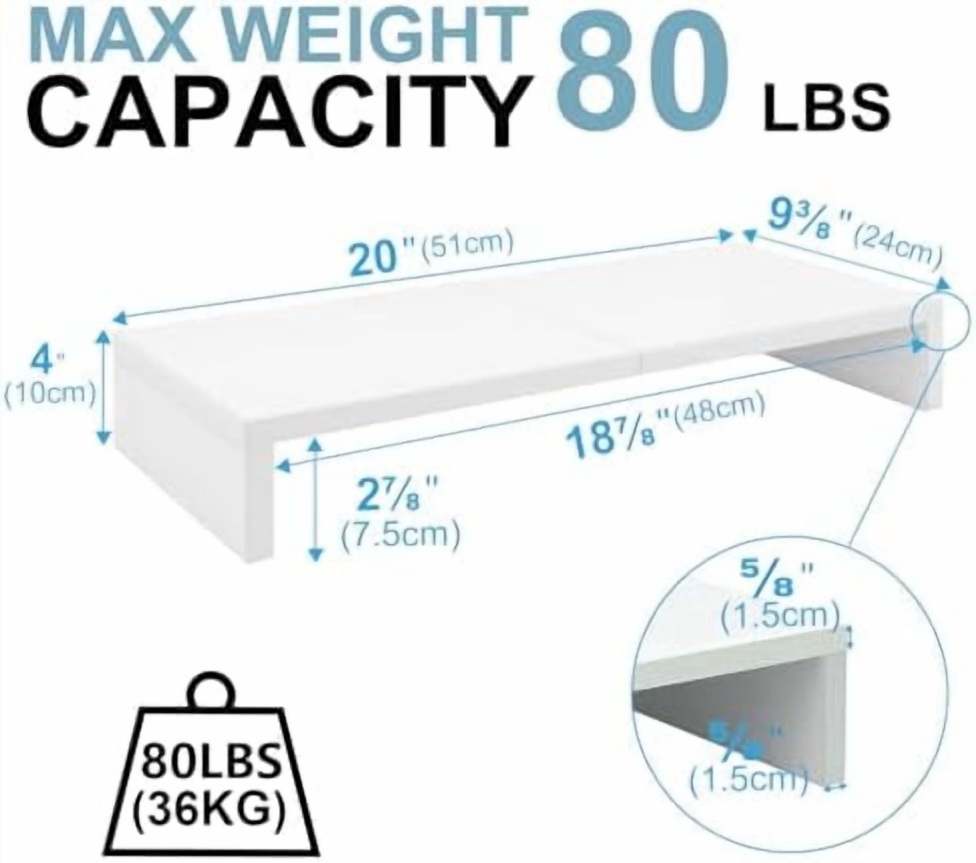 20 inch White Monitor Stand Riser, Wood Desktop Stand for PC/TV/Laptop/Printer, White Monitor Riser with Storage, Computer Stand with Keyboard Organizer