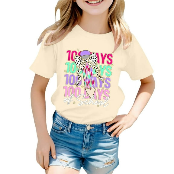 Tfken Toddler Girl Kids T-Shirts 100 Days Celebration Crew Neck Short Sleeve Tops Letter Print Soft Casual Girls Tee Hot Pink Size 3-4 Years