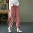 thumbnail image 3 of Hvyesh Linen Capris for Women Plus Size Summer Casual Pants Loose Fit Cropped Pants Drawstring Elastic Waist Lounge Pant with Pockets, 3 of 9