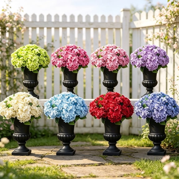 Apeya Artificial Flowers for Outdoors, Plastic Hydrangea Picks Fake Flowers for Garden Cemetery Porch Planters Decor, 26.77x6.3 Inch, 1 Bunch