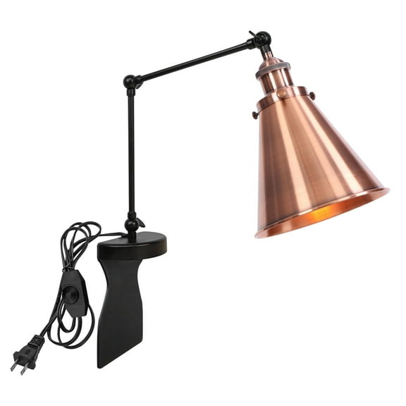 Kiven Headboard Reading Light, Dimmable LED Book Reading Lamp, Industrial Nightstand Lamp with Adjustable Swing Arm, 8.2ft Cord for Reading Bedside Side Table Desk, Copper Red