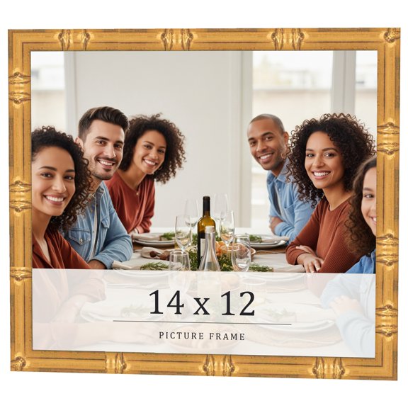 14x12 Frame Gold Bamboo Solid Wood Picture Frame | 1 Inch Moulding Width | Interior Frame Depth
