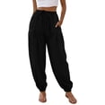 thumbnail image 5 of Ahabrexf Elastic Waist Pants for Women Olive Green Jogger Pants with Pockets and Drawstring Full Length, 5 of 6