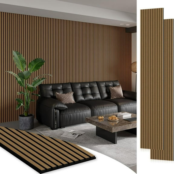 Easy4Home 2Pcs 106"x20.5" Wood Slat Soundproof Wall Panels Acoustic 3D Fluted Decorative Panels, Classic Oak