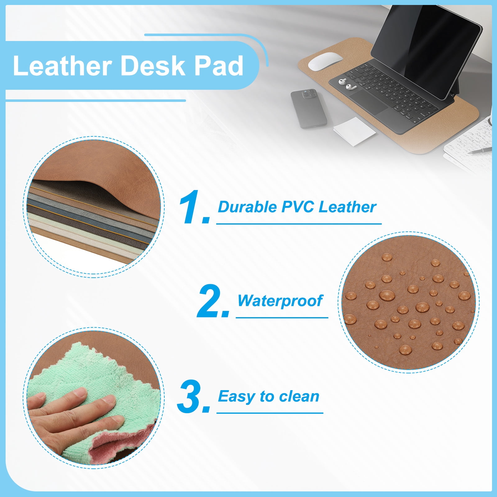 Uxcell 35.4" x 17.7" Leather Desk Pad Protector, 1Pcs Large Dual-Sided Desk Mat Waterproof Leather Mouse Pad for Laptop Computer Writing Desk Table Gaming Home, Light Gray/Sky Blue
