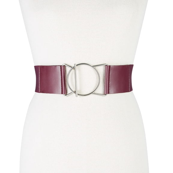 Calvin Klein Women’s Geo-Buckle Leather Stretch Belt (Wine, 34X16)