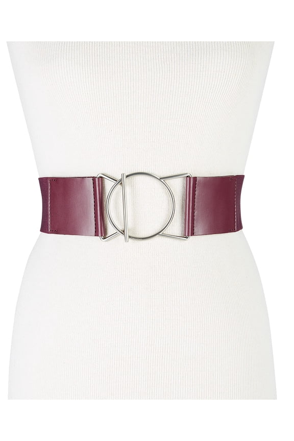 Womens Geo-Buckle Leather Stretch Belt (Wine, 34X16)