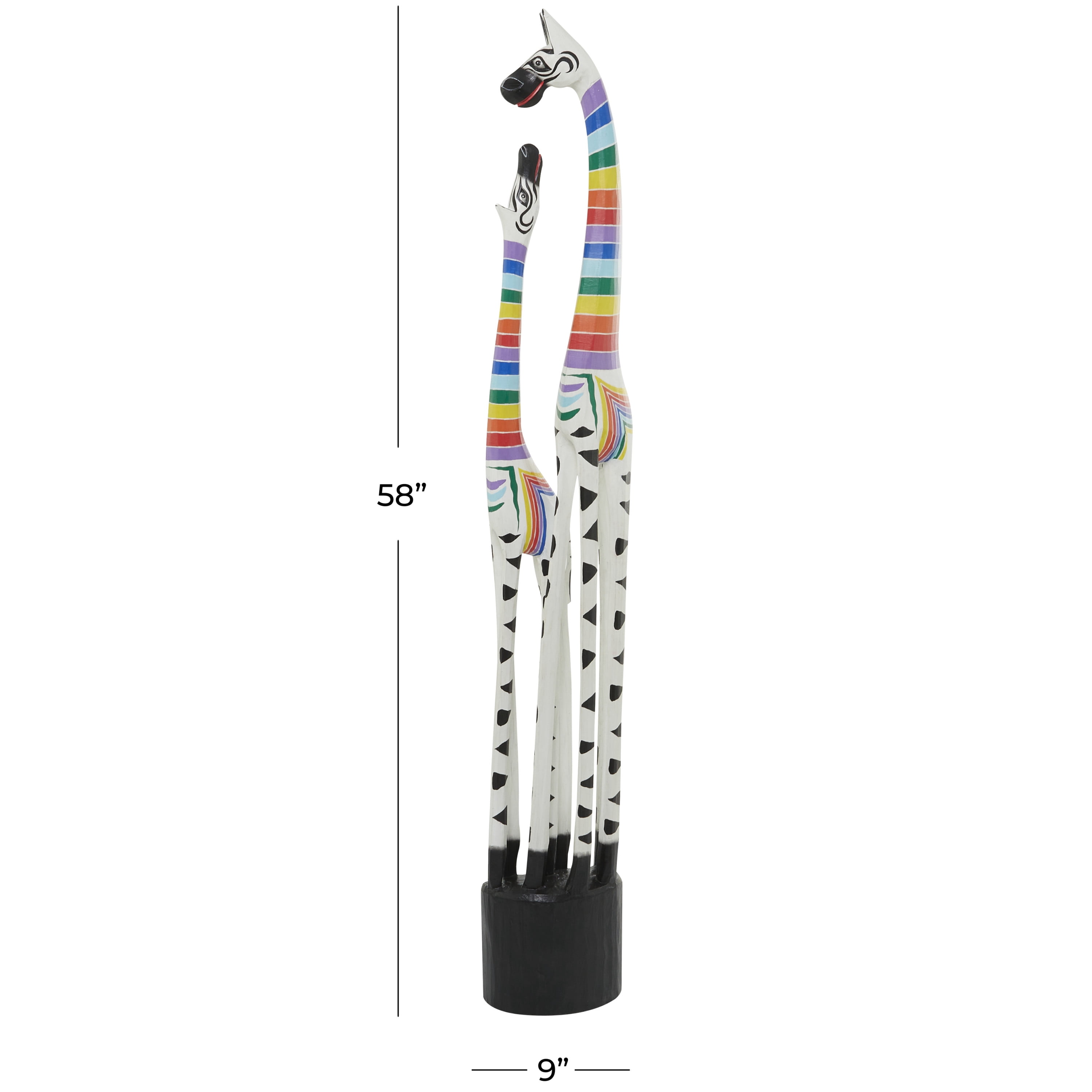 9" x 58" Multi Colored Wood Striped Giraffe Sculpture, by DecMode