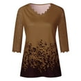 thumbnail image 3 of UTTOASFAY Womans Shirts Women'S Lace 3/4 Sleeve V Neck T Shirt Ladies Floral Blouse Tunic Tops Plus Size Coffee M, 3 of 5
