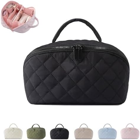 Large Capacity Portable Makeup Bag,Travel Makeup Bag for Woman, Large-Capacity Portable Cosmetic Bag with Handle and Brush Compartment, Waterproof and Washable (E#)