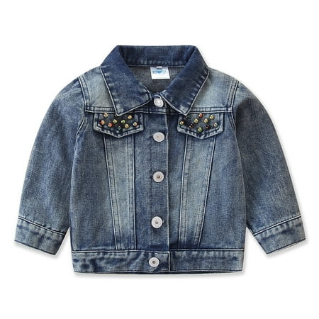 

Calsunbaby Toddler Baby Girls Jean Jacket Sequins Love Print Denim Coat Cowboy Overcoat Basic Casual Outfit Outwear 4-5 Years