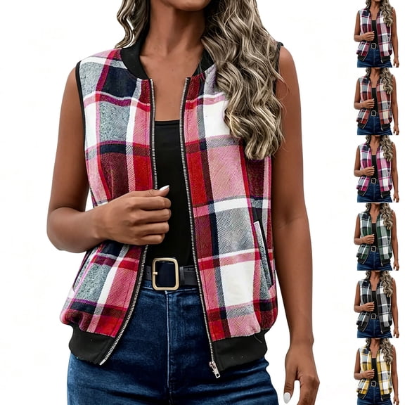 Plaid Vest for Women Plus Size V-Neck Sleeveless Flannel Layering Piece for Casual Fall Spring Outfits Outdoor Wear