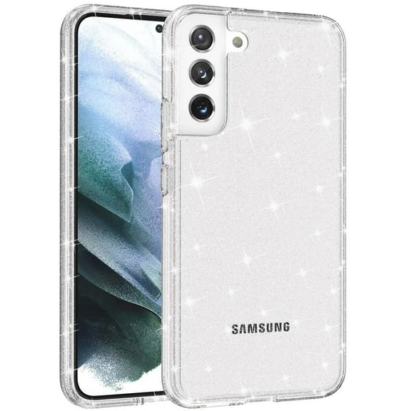 For Samsung Galaxy S21  Plus Transparent Glitter Shiny Sparkle Bling TPU Rubber Hard Back Hybrid Frame Shockproof Cover, XPM Phone Case [Clear]