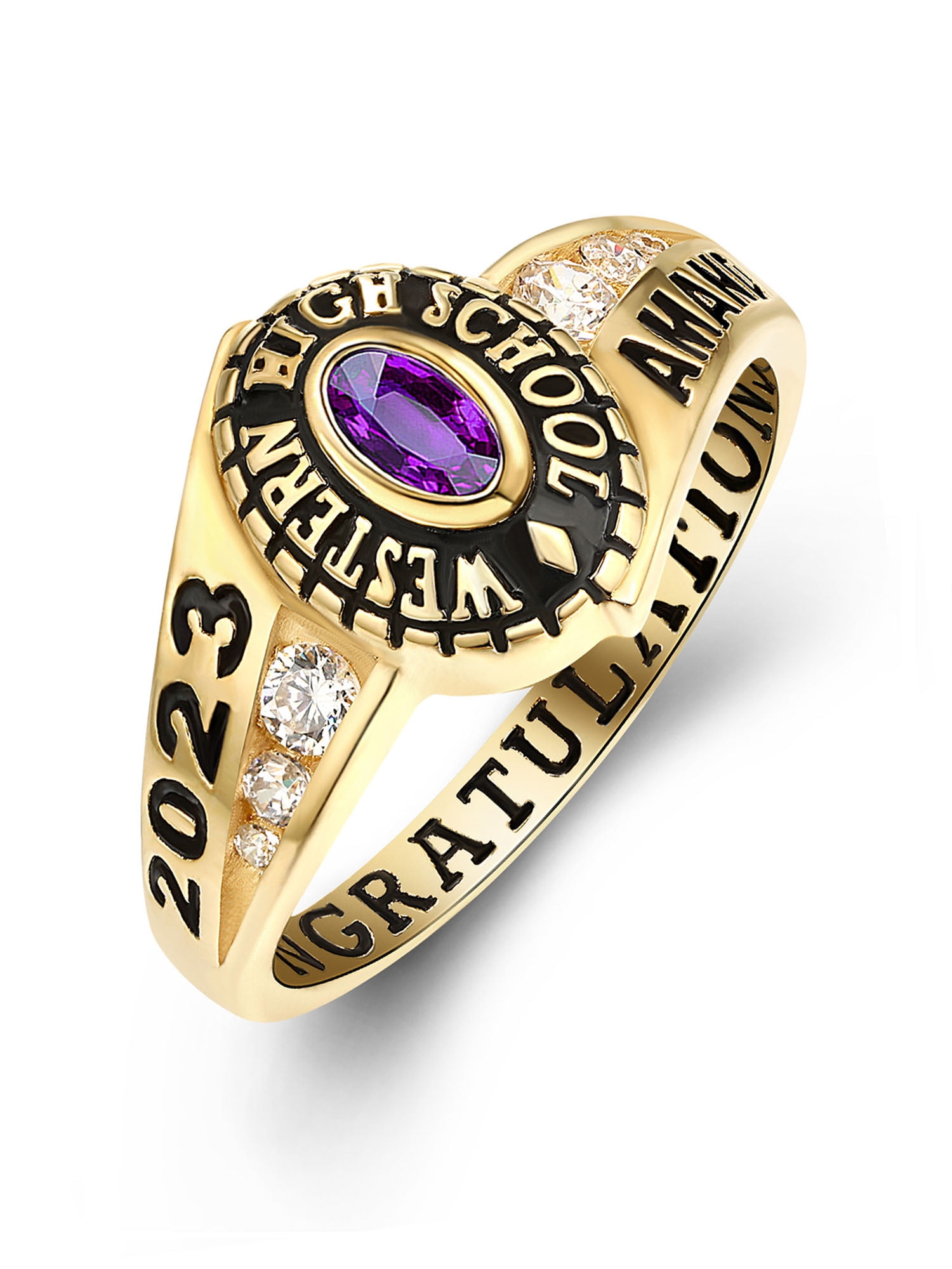 Mementos PJM Custom Women's Class Rings 10kt Yellow Gold for High School or College Graduation